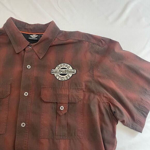 Harley Davidson Motorcycle Embroidered Plaid Button Up Shirt Size XXL - Picture 2 of 8